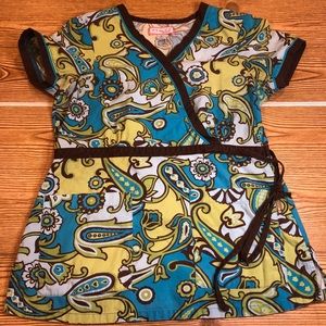 Small Koi mock wrap scrub brown aqua